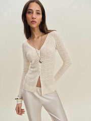 Reformation Sutton Regenerative Merino Open Knit Sweater - Cream