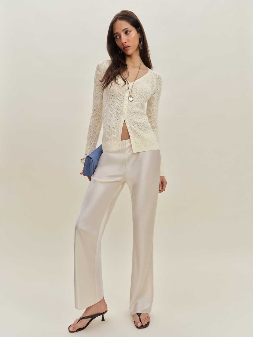 Reformation Sutton Regenerative Merino Open Knit Sweater - Cream