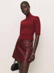 Reformation Veda Carla Low Waist Leather Skirt - Chianti