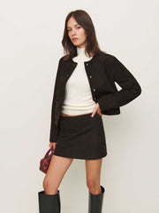 Reformation Veda Carla Low Waist Leather Skirt - Mole Suede