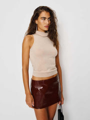 Reformation Veda Carla Low Waist Leather Skirt - Wine Patent