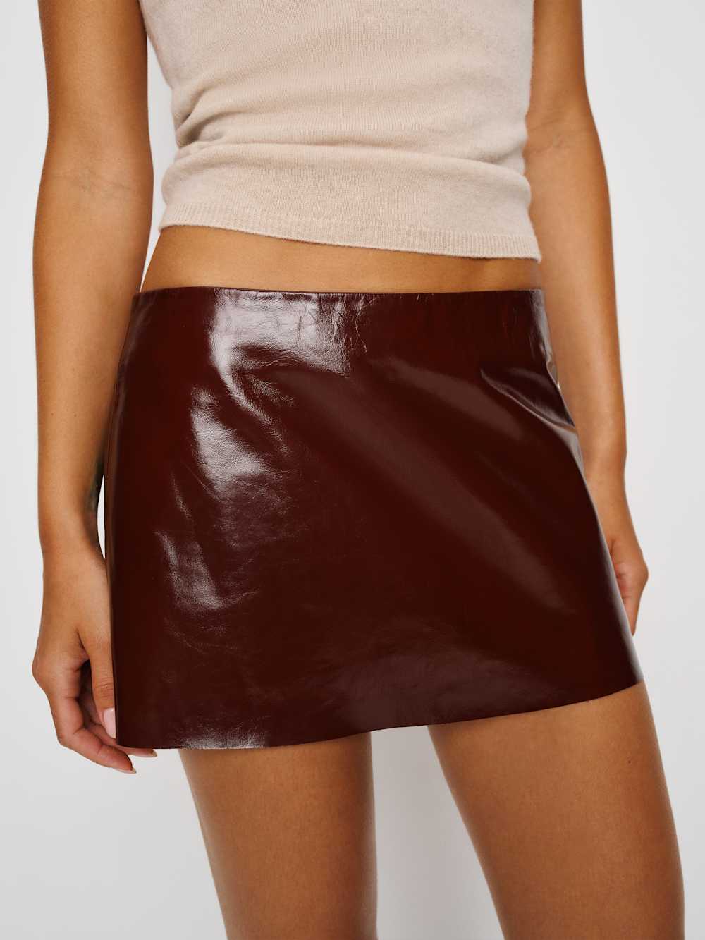 Reformation Veda Carla Low Waist Leather Skirt - Wine Patent