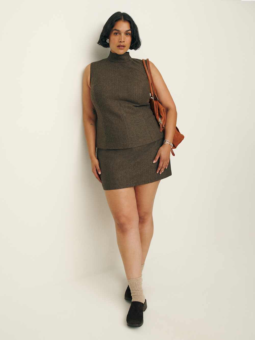 Reformation Sutton Top Es - Brown Herringbone