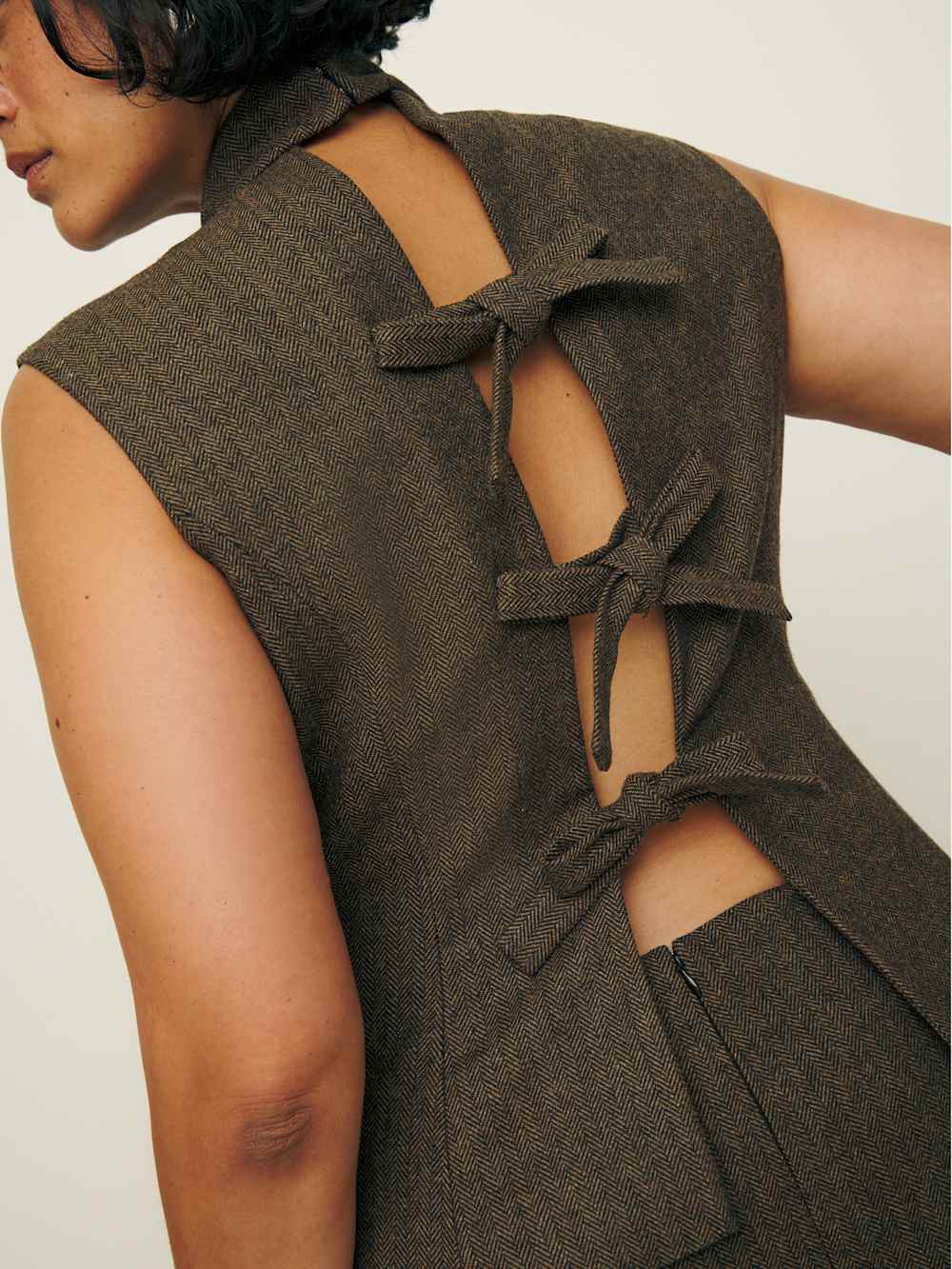 Reformation Sutton Top Es - Brown Herringbone