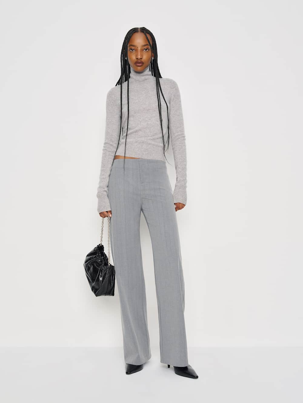 Reformation Petites Vida Low Rise Pant - Grey Stripe