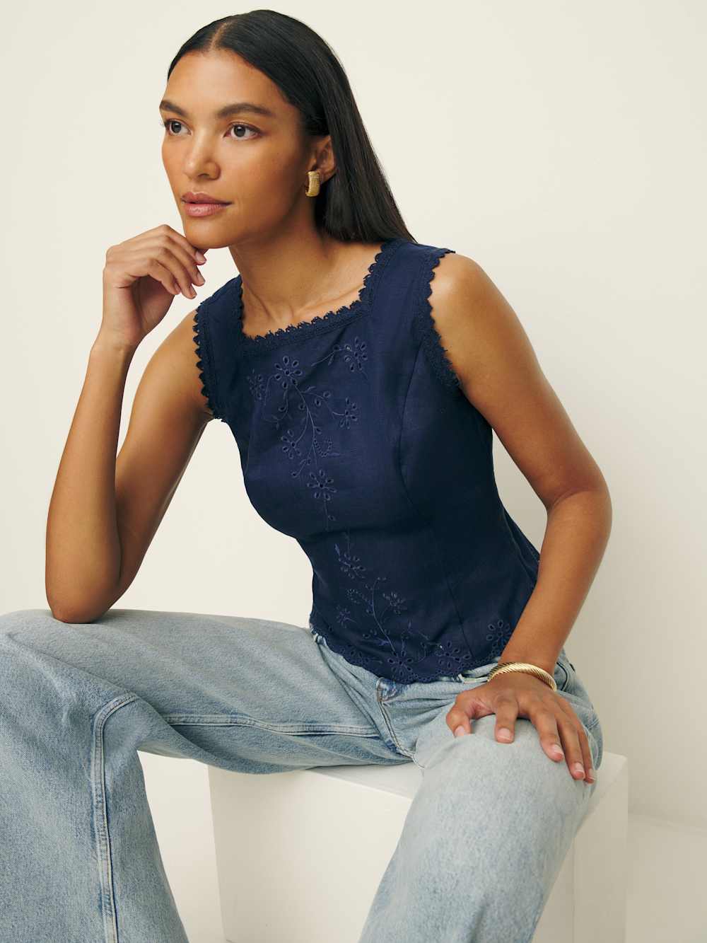 Reformation Lorie Linen Top - Danube