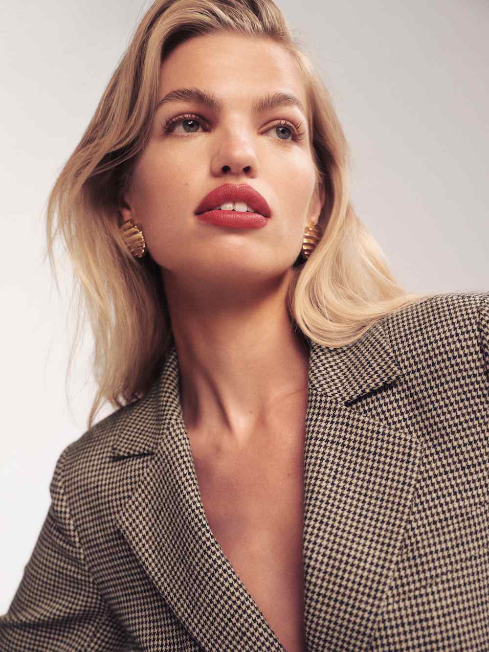 Reformation Bondi Blazer - Tan Houndstooth