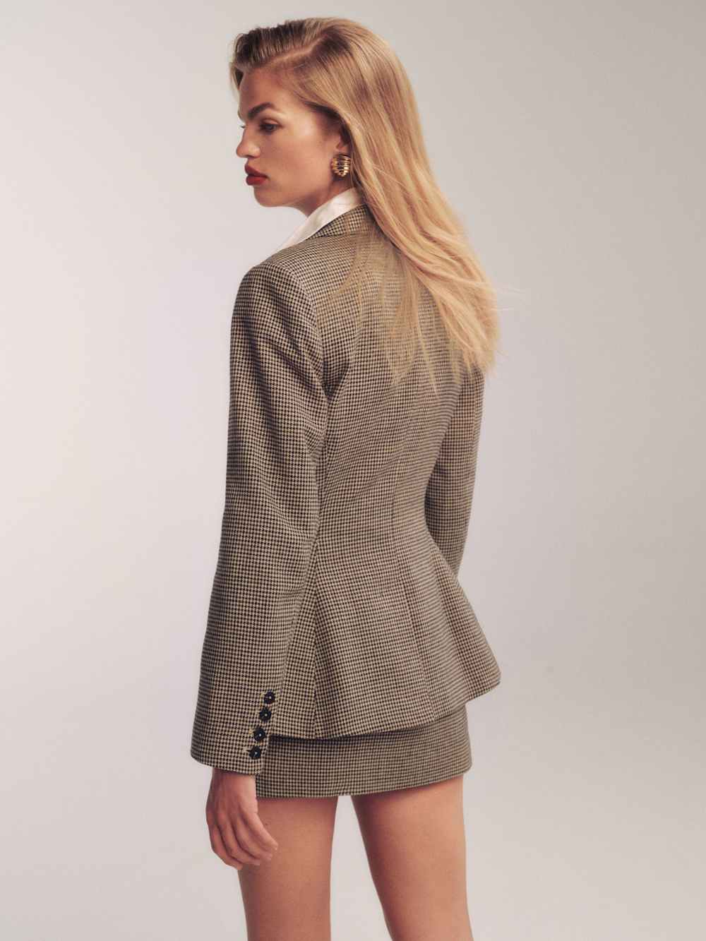 Reformation Bondi Blazer - Tan Houndstooth