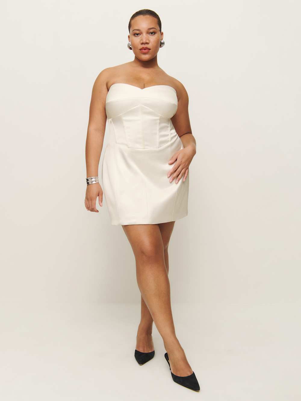 Reformation Pacie Satin Dress Es - Fior Di Latte