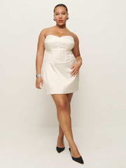 Reformation Pacie Satin Dress Es - Fior Di Latte