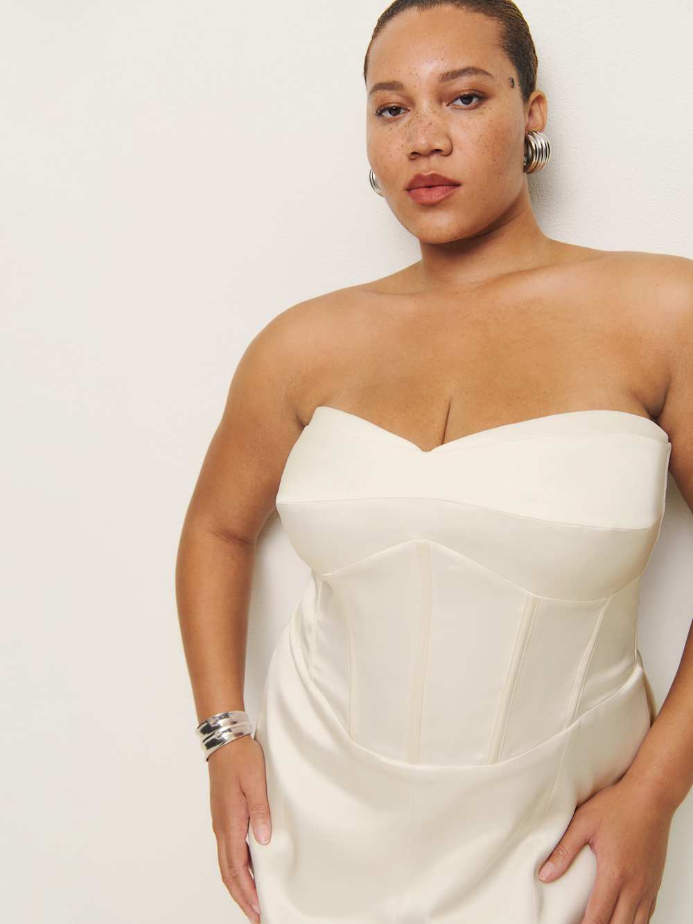 Reformation Pacie Satin Dress Es - Fior Di Latte