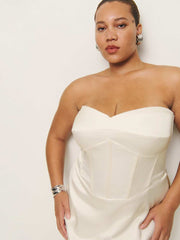 Reformation Pacie Satin Dress Es - Fior Di Latte