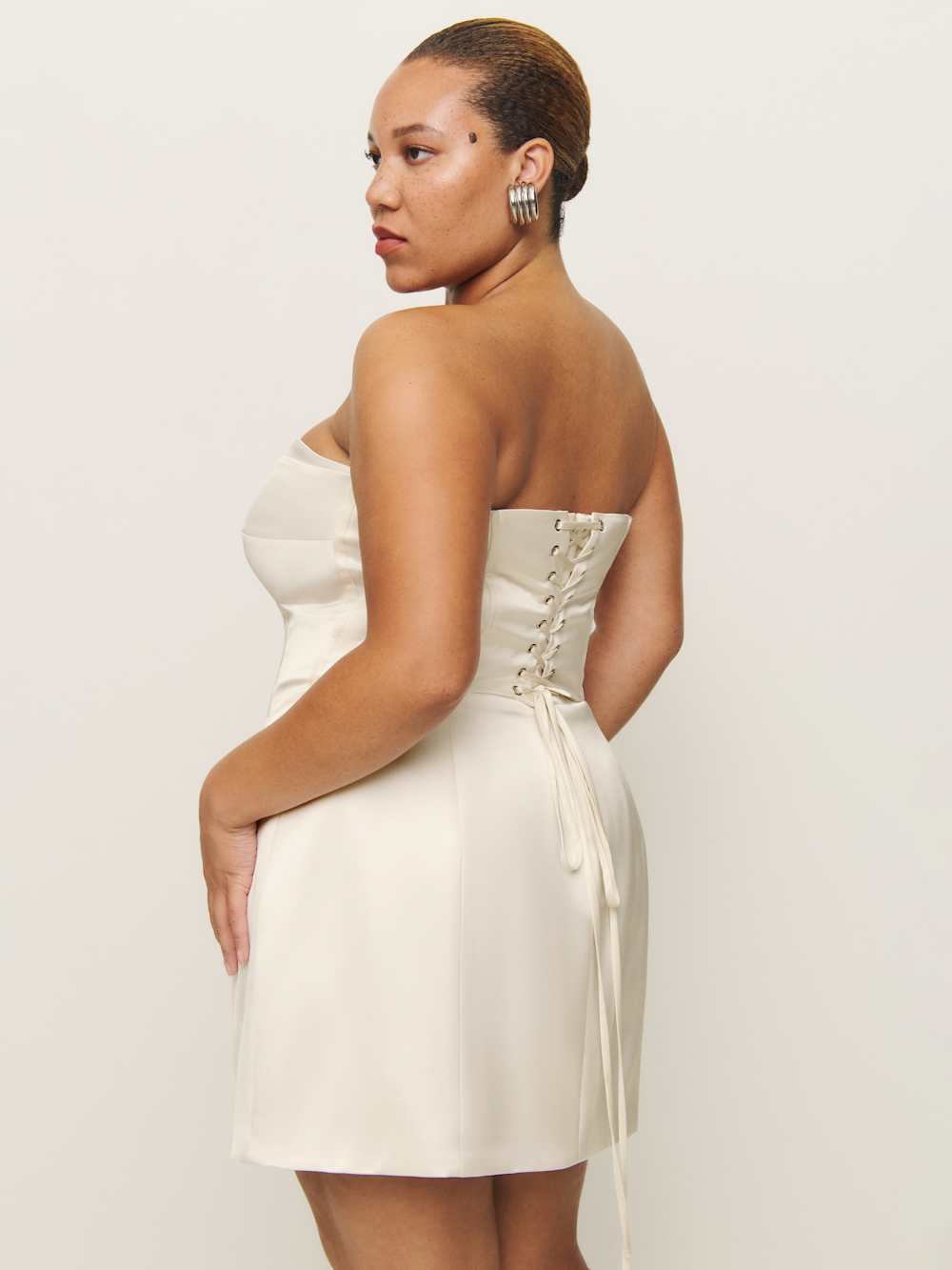 Reformation Pacie Satin Dress Es - Fior Di Latte