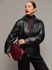 Reformation Veda Bennett Oversized Leather Bomber - Black