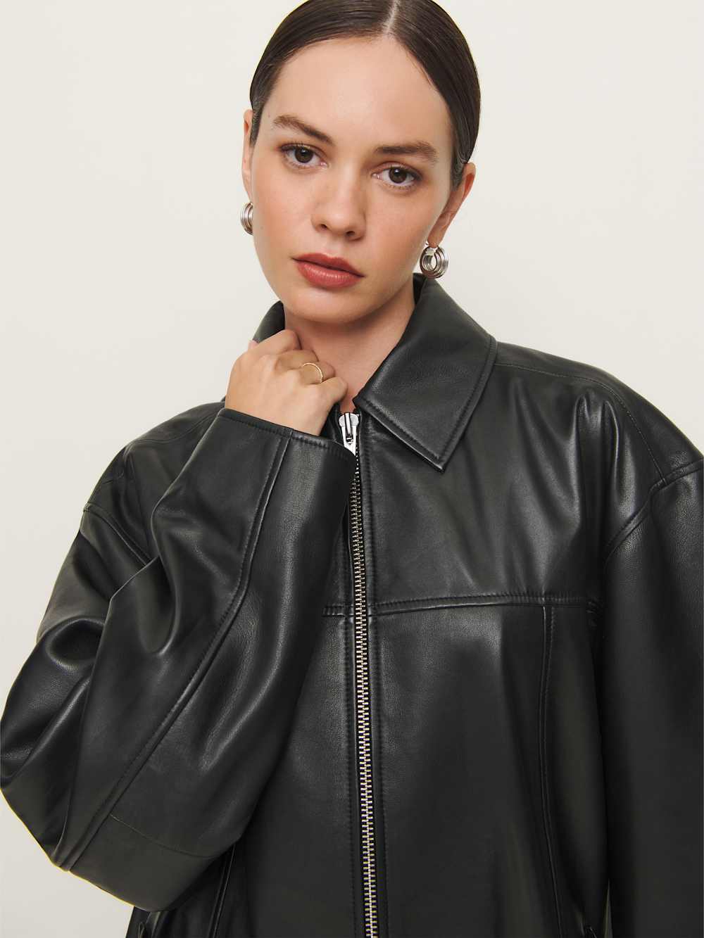 Reformation Veda Bennett Oversized Leather Bomber - Black