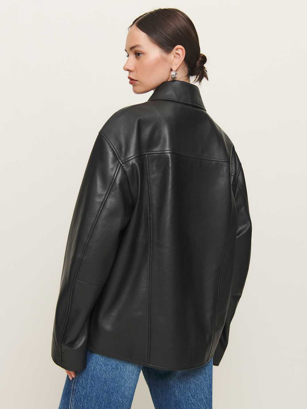 Reformation Veda Bennett Oversized Leather Bomber - Black