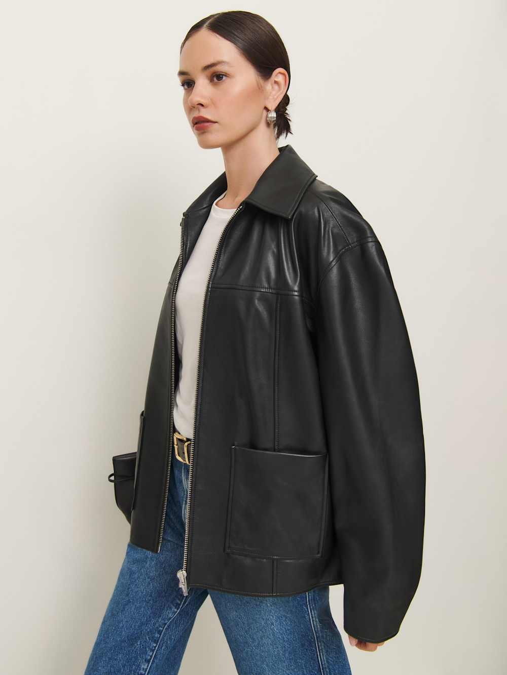 Reformation Veda Bennett Oversized Leather Bomber - Black