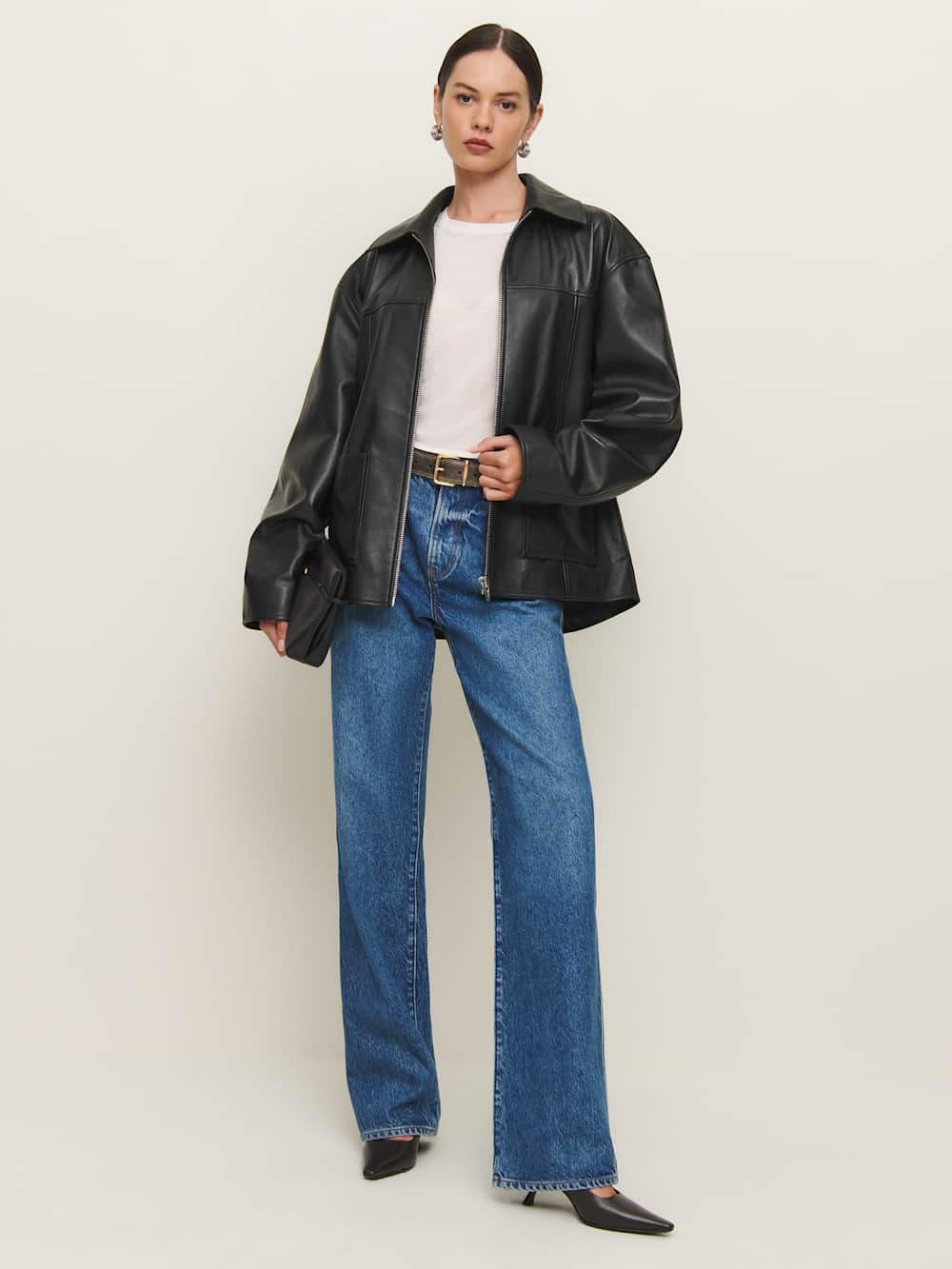 Reformation Veda Bennett Oversized Leather Bomber - Black