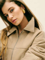 Reformation Veda Bennett Oversized Leather Bomber - Oat Distressed