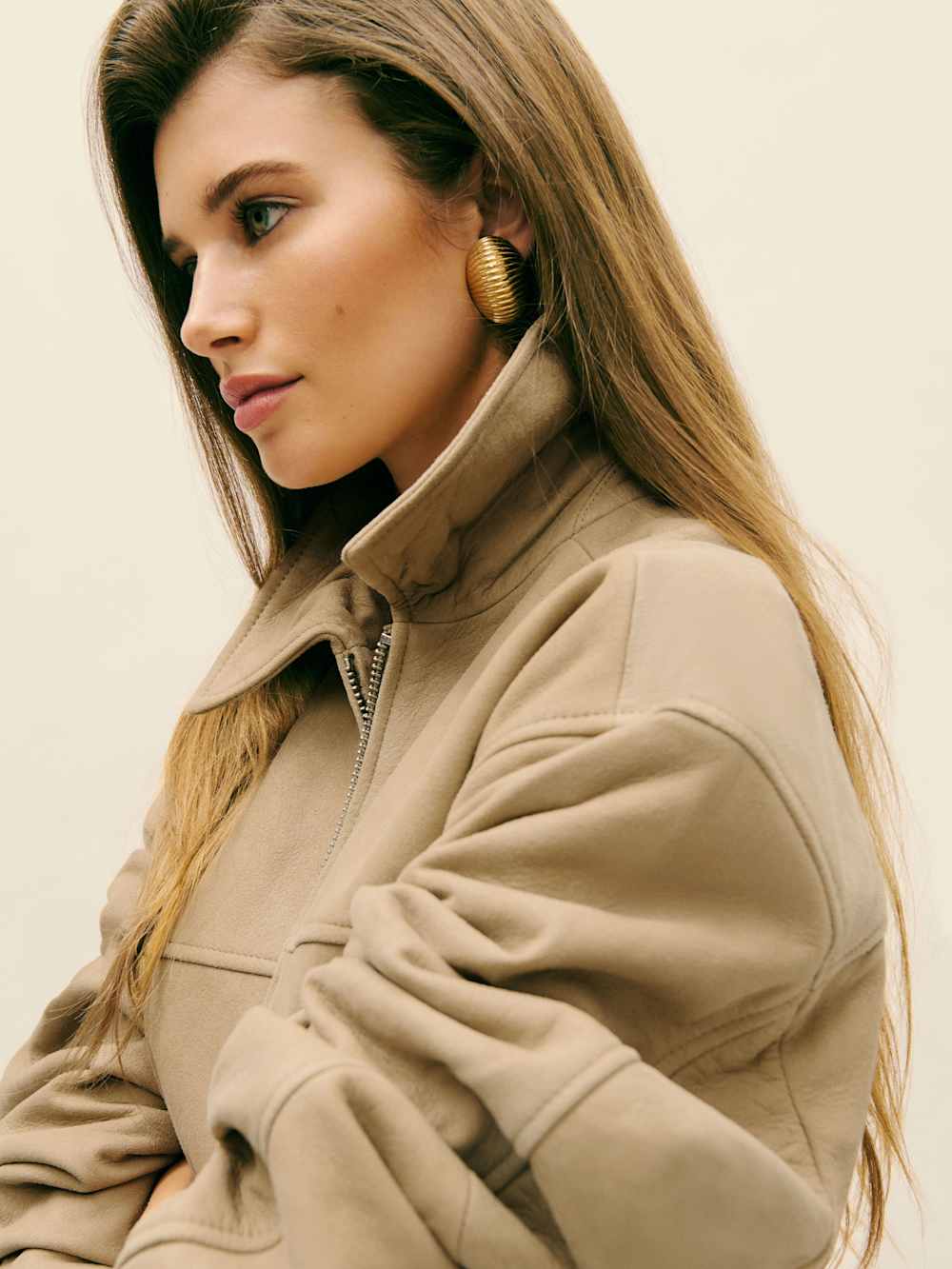 Reformation Veda Bennett Oversized Leather Bomber - Oat Distressed