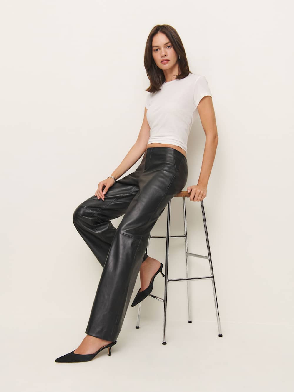 Reformation Veda Vida Low Rise Leather Pant - Black
