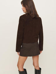 Reformation Veda Reed Leather Jacket - Mole Suede