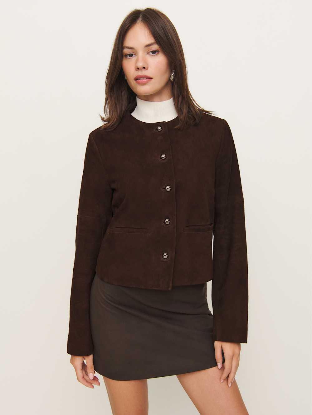 Reformation Veda Reed Leather Jacket - Mole Suede