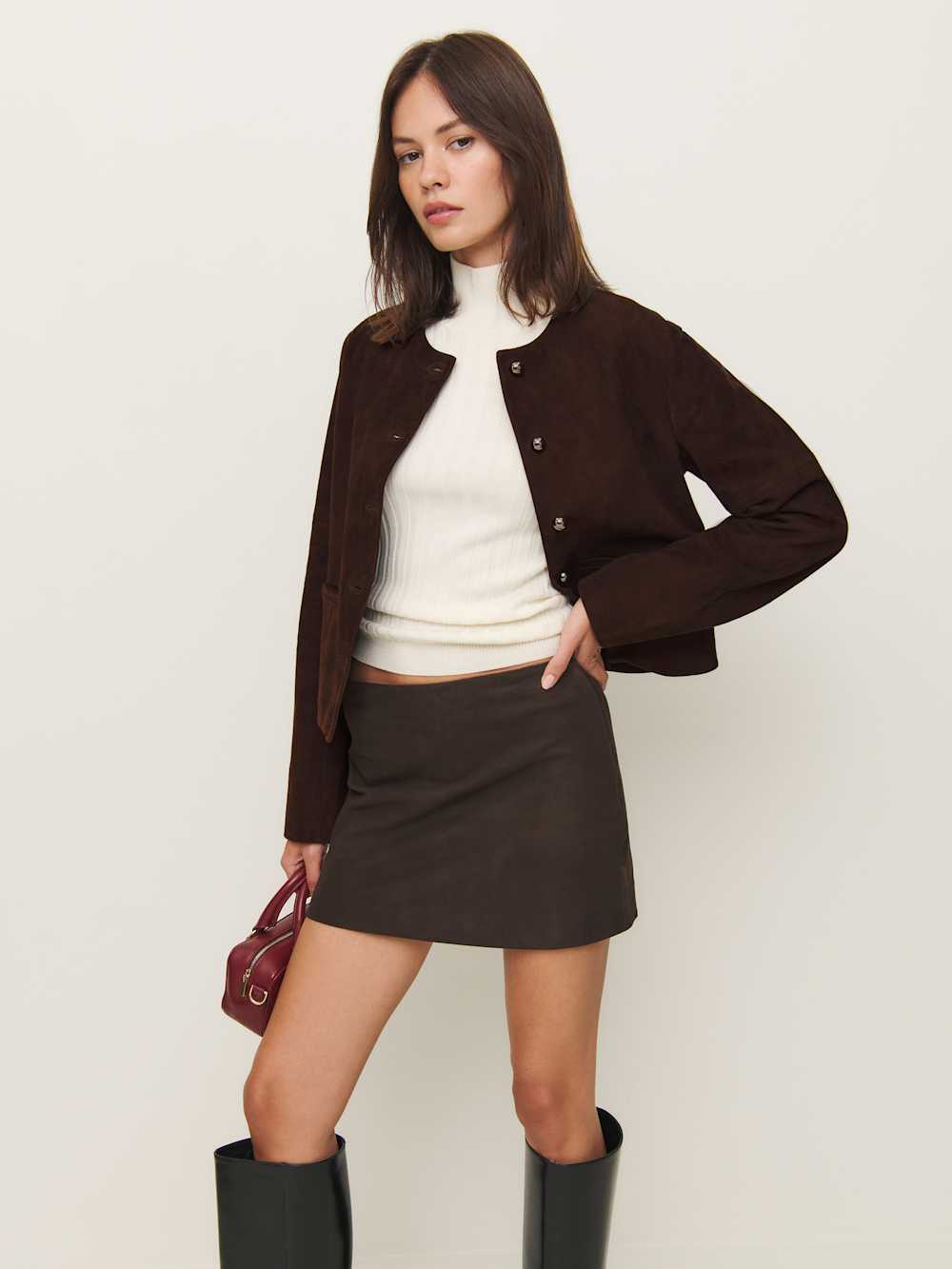 Reformation Veda Reed Leather Jacket - Mole Suede