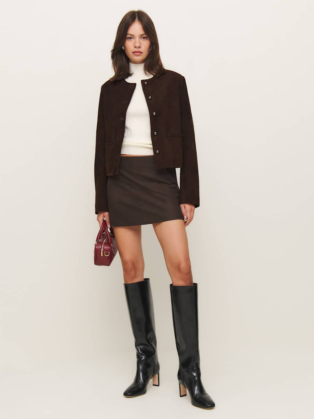 Reformation Veda Reed Leather Jacket - Mole Suede