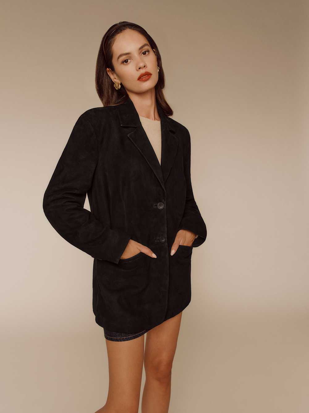 Reformation Veda Leon Oversized Blazer - Black Suede