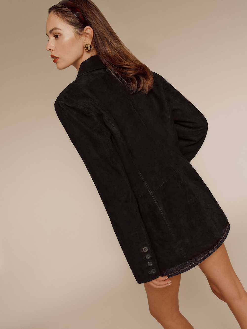 Reformation Veda Leon Oversized Blazer - Black Suede