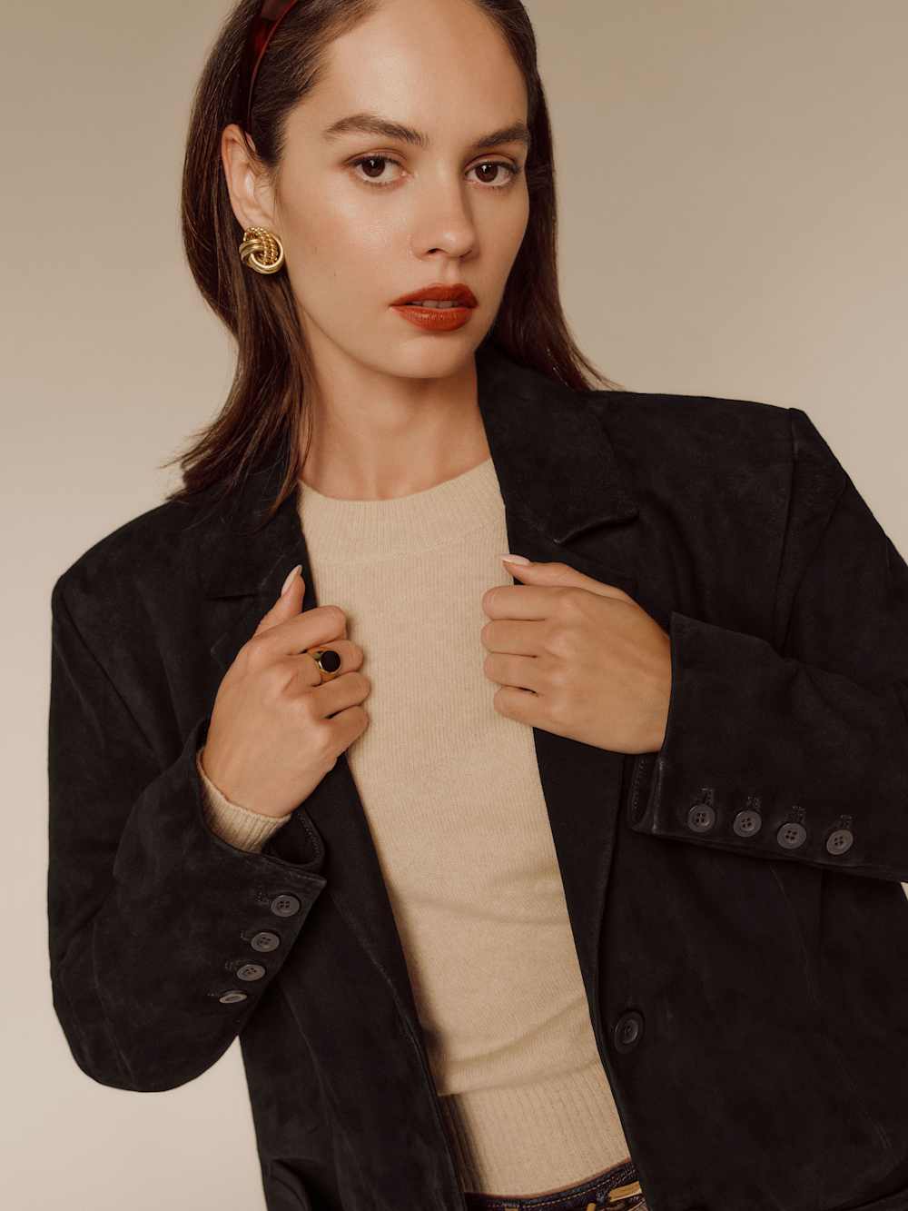 Reformation Veda Leon Oversized Blazer - Black Suede
