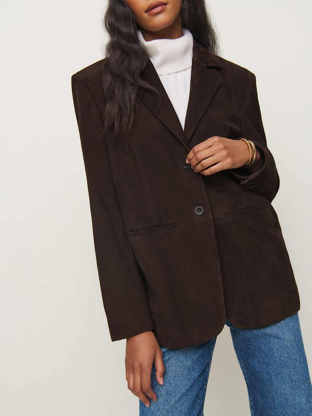 Reformation Veda Leon Oversized Blazer - Mole Suede