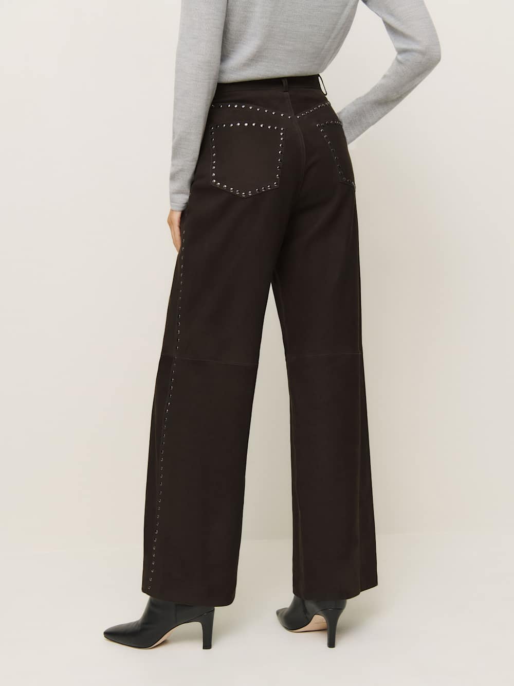 Reformation Veda Kennedy Studded Leather Pant - Mole Suede