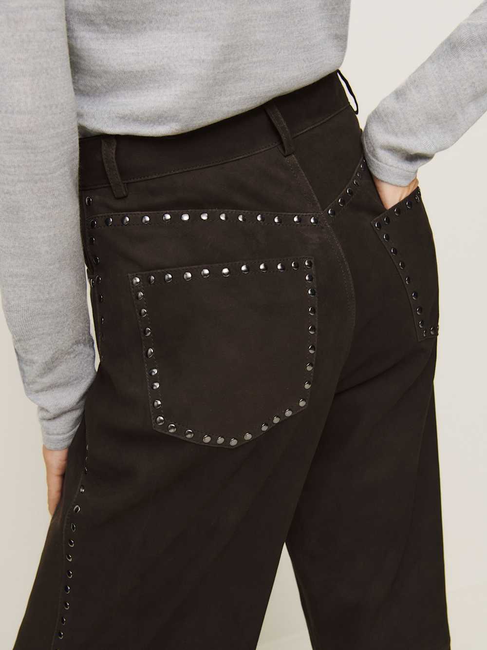 Reformation Veda Kennedy Studded Leather Pant - Mole Suede