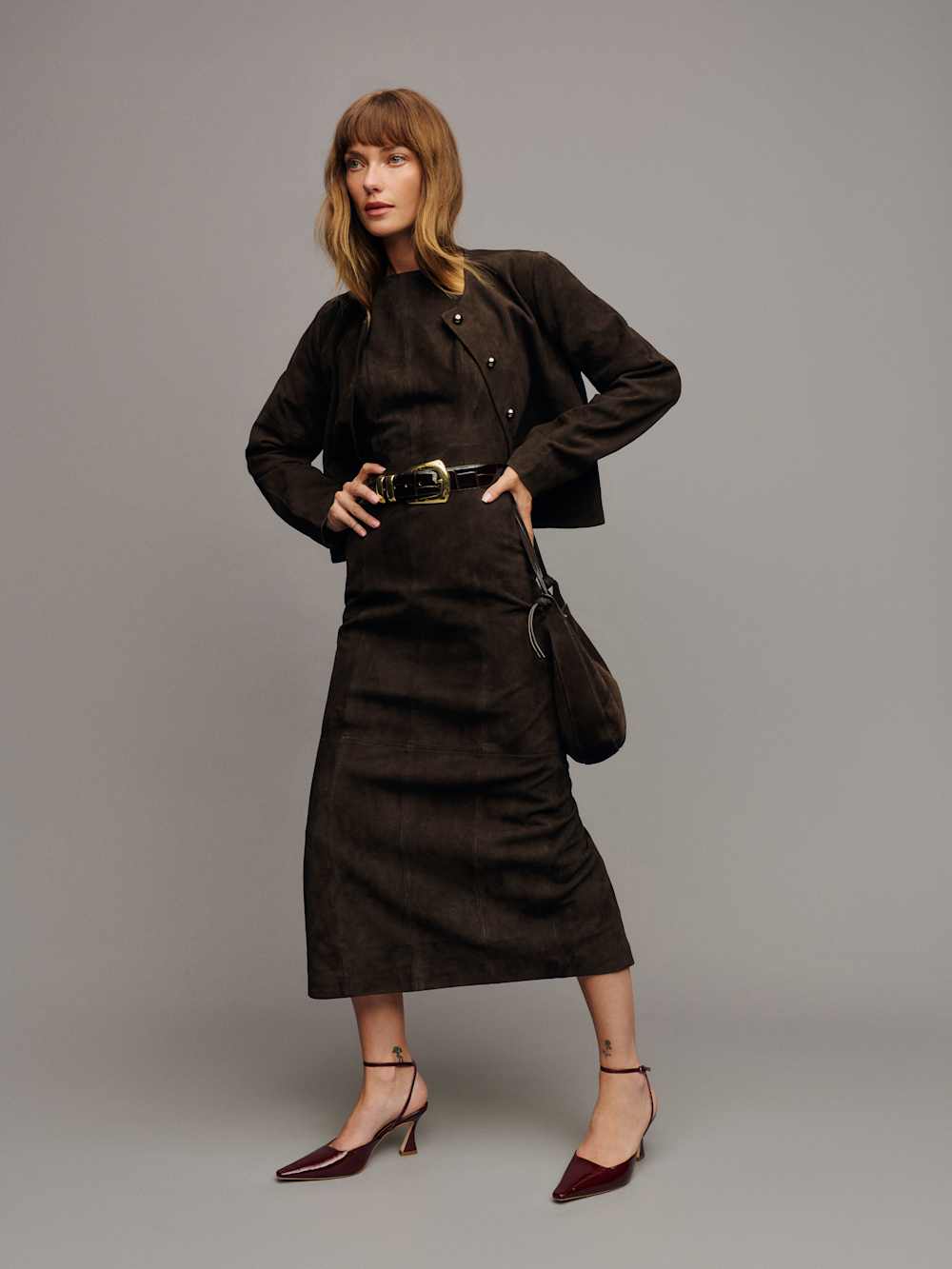 Reformation Veda Kendi Leather Dress - Mole Suede