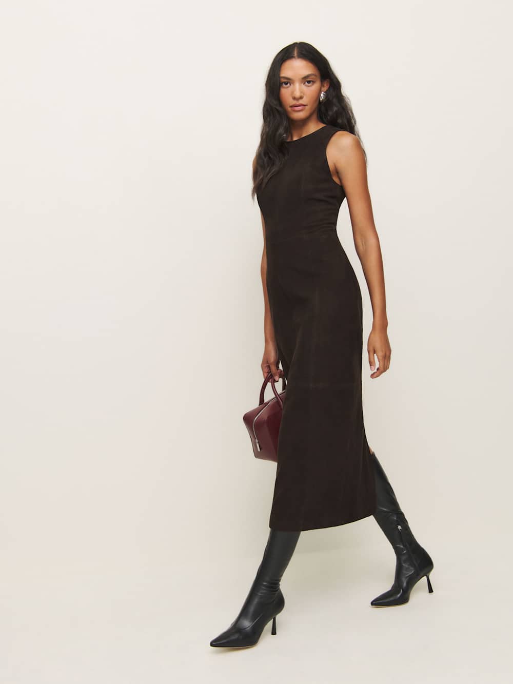 Reformation Veda Kendi Leather Dress - Mole Suede
