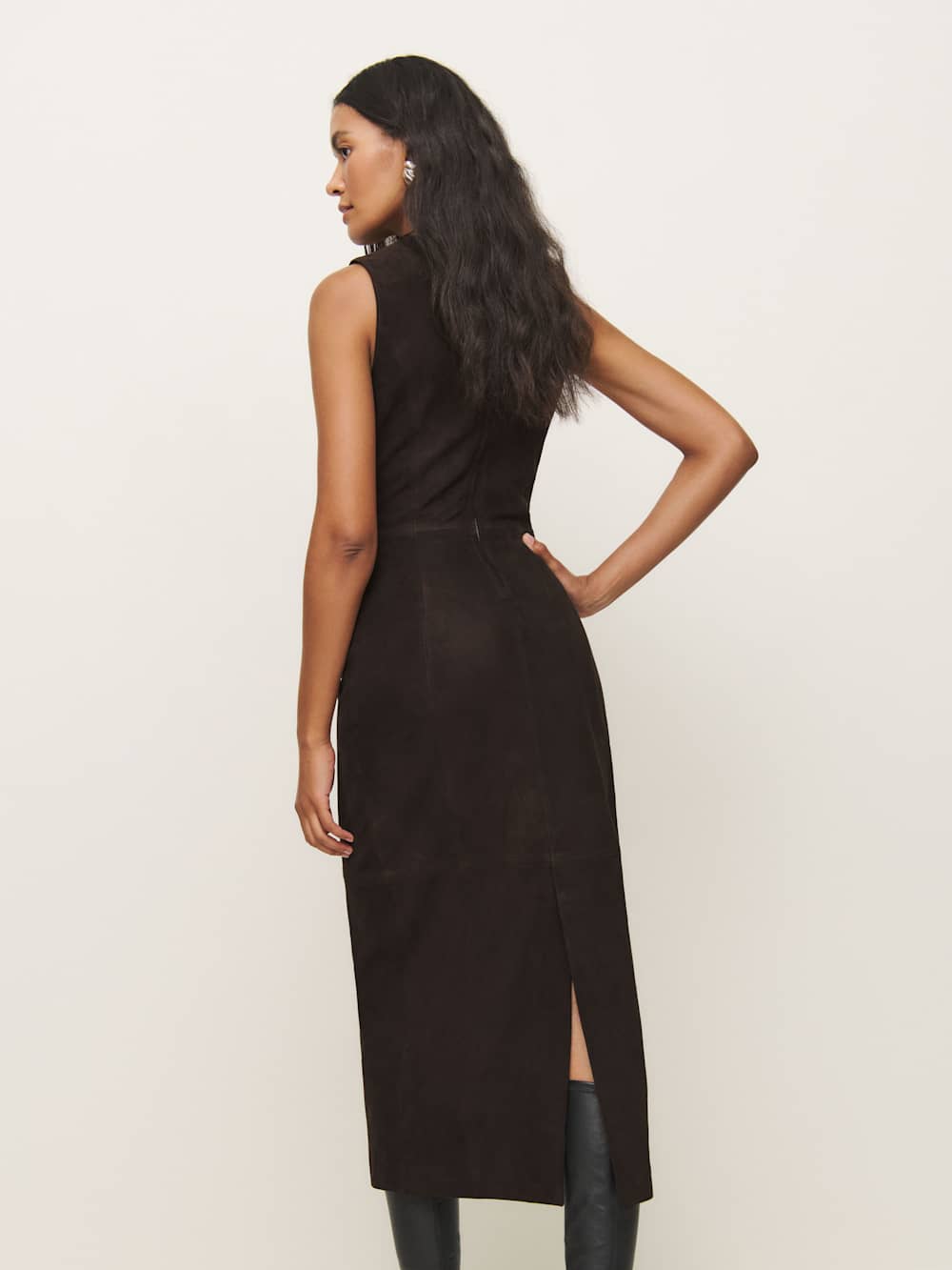 Reformation Veda Kendi Leather Dress - Mole Suede