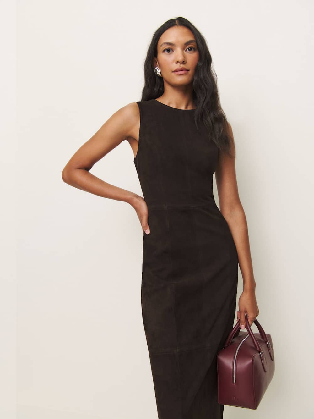 Reformation Veda Kendi Leather Dress - Mole Suede