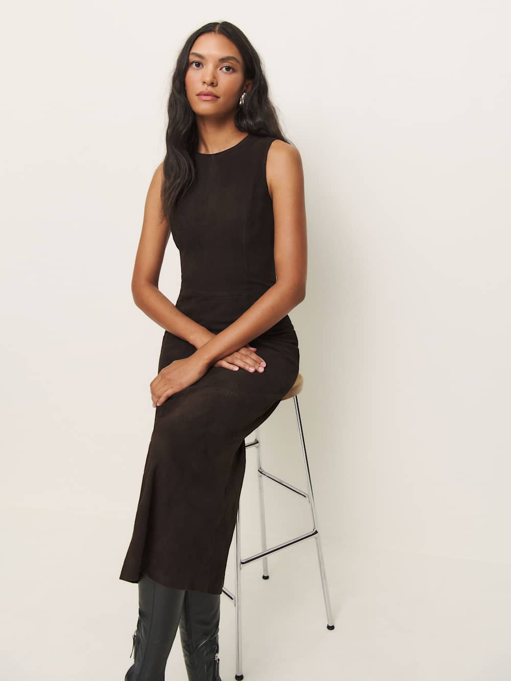 Reformation Veda Kendi Leather Dress - Mole Suede