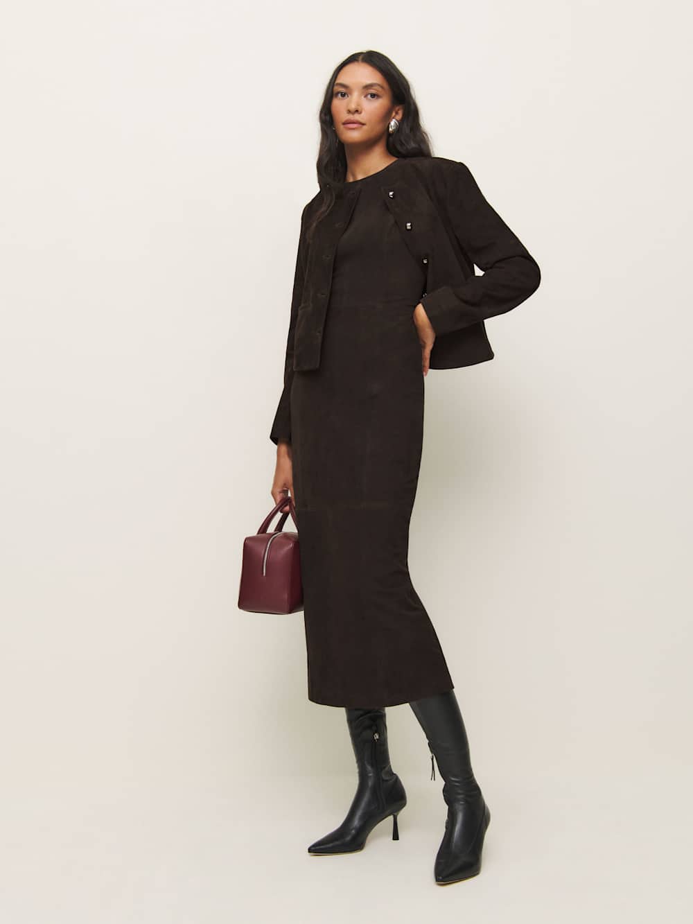 Reformation Veda Kendi Leather Dress - Mole Suede