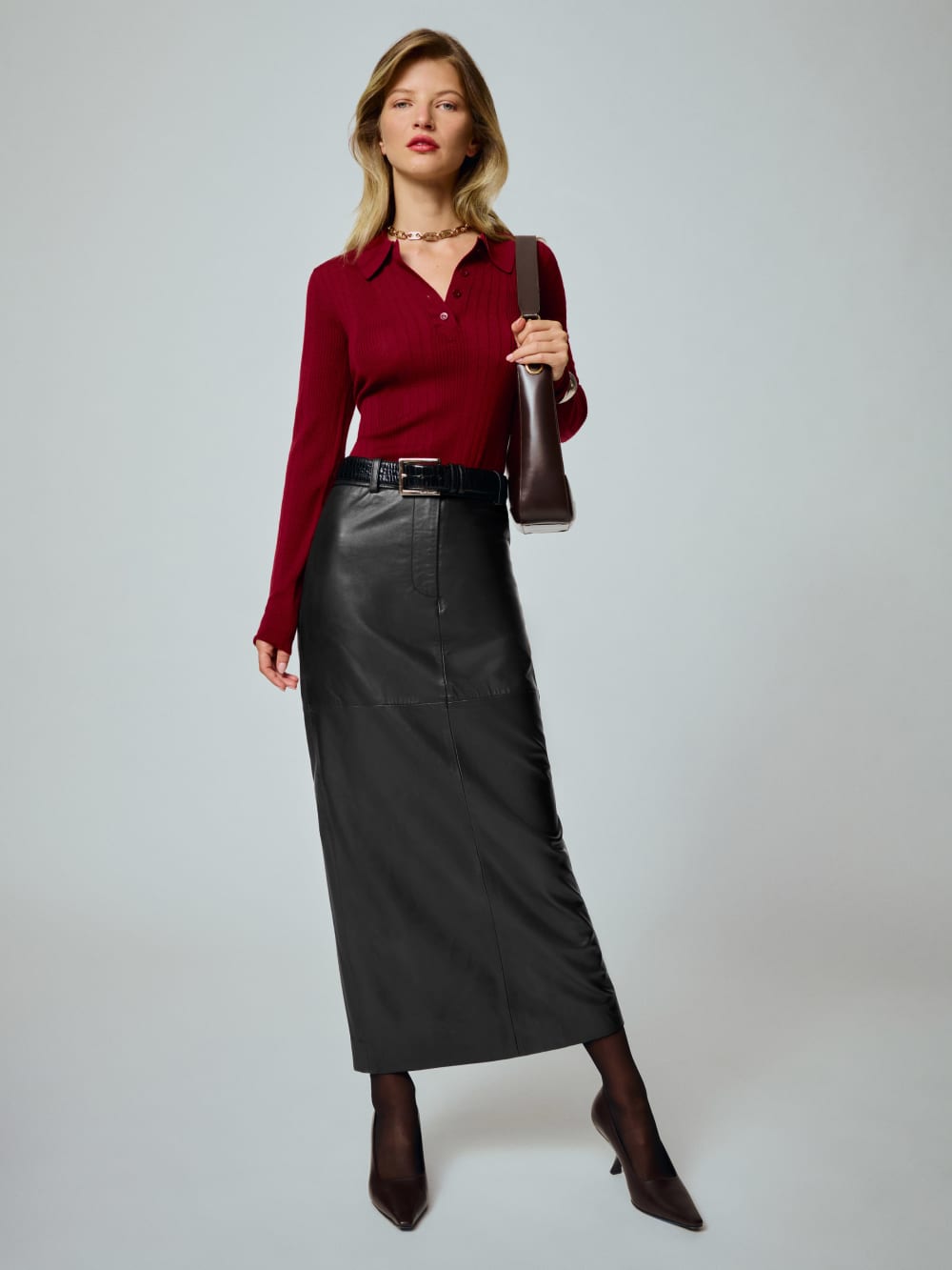 Reformation Veda Julia Leather Skirt - Black