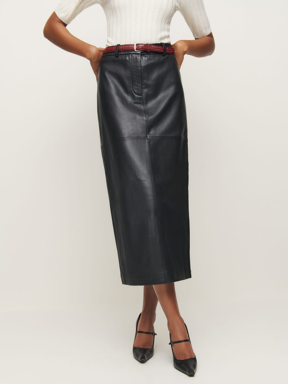 Reformation Veda Julia Leather Skirt - Black