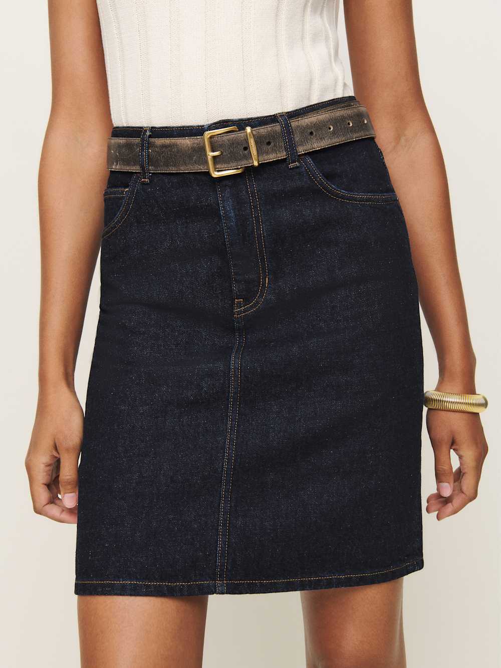 Reformation Mona Mid Rise Denim Skirt - Ondine