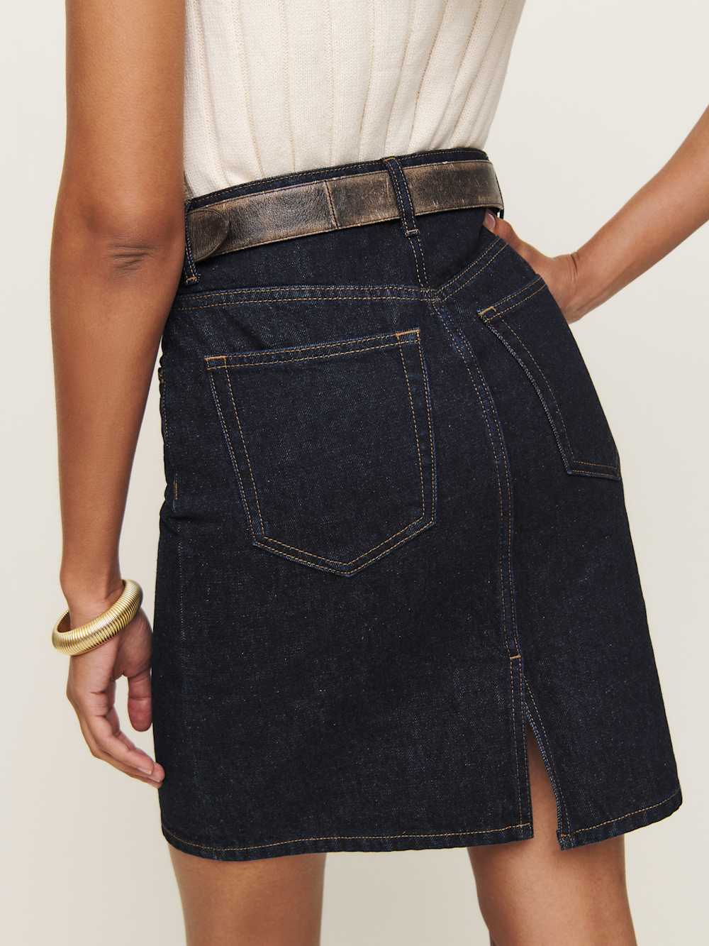 Reformation Mona Mid Rise Denim Skirt - Ondine