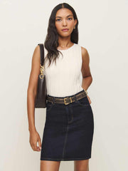 Reformation Mona Mid Rise Denim Skirt - Ondine