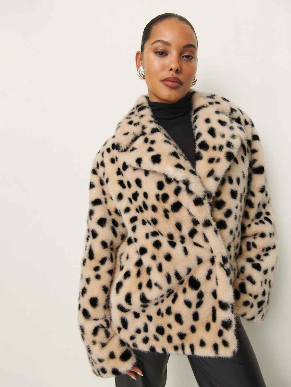 Reformation Ellie Faux Fur Coat - Dalmatian