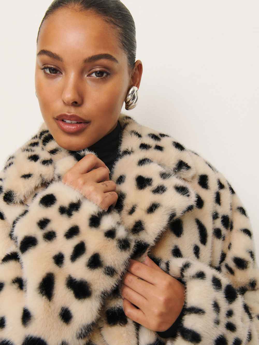 Reformation Ellie Faux Fur Coat - Dalmatian