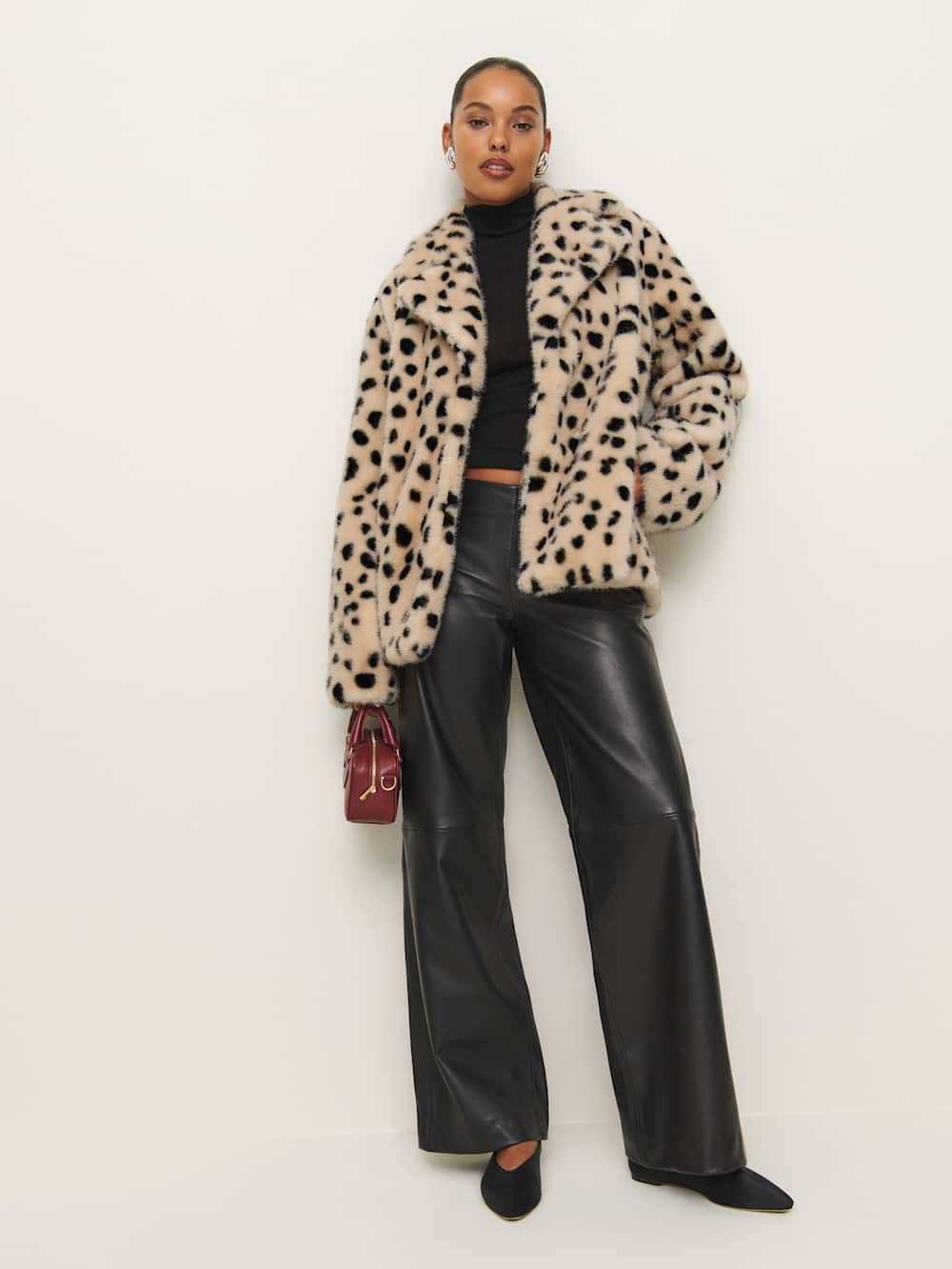 Reformation Ellie Faux Fur Coat - Dalmatian