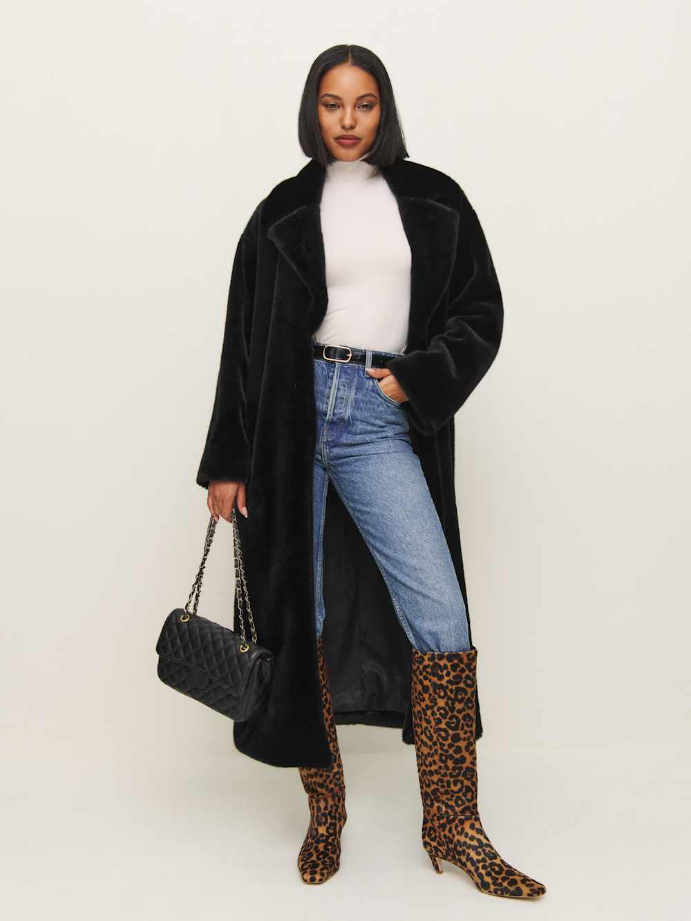 Reformation Chloe Faux Fur Oversized Coat - Black